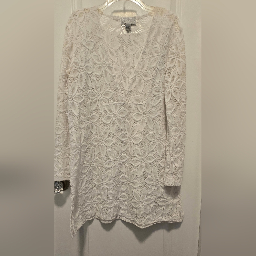J Valdi White Lace V Neck Swim  Beach Coverup